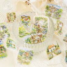 CANDY POETRY 40pcs/Pack Floral Countryside Stickers, Creative Aesthetic Sticker Decals, DIY Decorative Scrapbooking Craft Materials, Holiday Gifts, Personalized Scrapbook School Supplies - Green - View 5