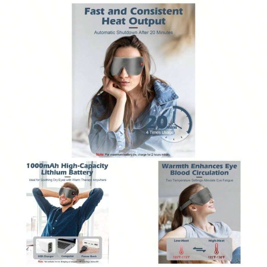 Grehge Eye, Washable Dry Eye Warm Eye Compress with Flaxseed, Eye Heating Pad Stye Sinus Blepharitis MGD Eye Fatigue Gifts Men Women - Gris - Ver 1