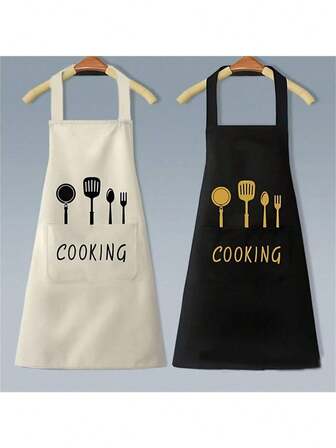 1 Piece, Polyester Apron, Simple Apron, Thickened Waterproof Apron, Fashion Household Kitchen Home Work Clothes, Kitchen Supplies, Printed Apron, Christmas Gifts) Popular Knife And Fork Pattern Apron Attack! Exquisite Patterns Add Vitality To The Kitchen. Durable Material, Strong And Reliable. Adjustable Shoulder Strap For Different Shapes. Show Your Personalized And Enjoy Cooking In The Kitchen.