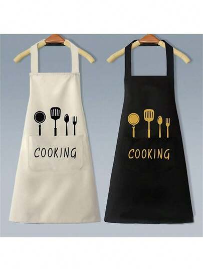 1 Piece, Polyester Apron, Simple Apron, Thickened Waterproof Apron, Fashion Household Kitchen Home Work Clothes, Kitchen Supplies, Printed Apron, Christmas Gifts) Popular Knife And Fork Pattern Apron Attack! Exquisite Patterns Add Vitality To The Kitchen. Durable Material, Strong And Reliable. Adjustable Shoulder Strap For Different Shapes. Show Your Personalized And Enjoy Cooking In The Kitchen.