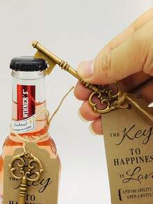 80个金色钥匙开瓶器，婚礼派对用品套装，优雅开瓶器套装，带标签卡、麻绳和欧根纱袋，适合作为婚礼回礼、生日派对、婚礼纪念品。 - 彩色 - 查看 2