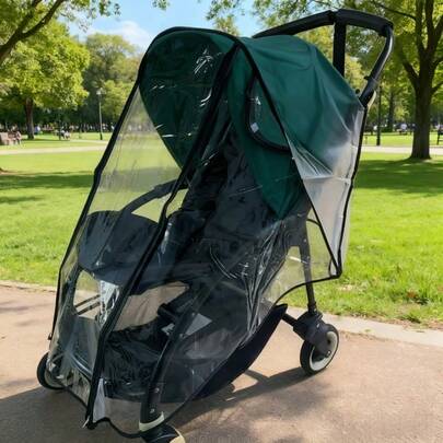 1件装户外黑色拉链婴儿推车雨罩，通用推车防水罩，防风防尘防雨，婴儿车雨罩