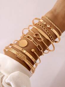 4pcs/5pcs/6pcs/7pcs/8pcs/9pcs/12pcs/14pcs/16pcs Set Minimalist Geometric Open Cuff Metal Creative Niche Personalized Jewelry Bracelet Set, Suitable For Daily Wear, Casual Gathering, Dating, Perfect Gift - Multicolor - View 4