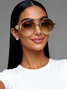 1 Cặp kính thời trang gọng tròn siêu lớn, kiểu dáng Steampunk với hai tròng kính, phù hợp để đeo hàng ngày, chụp ảnh đường phố, du lịch nghỉ dưỡng, phối đồ mùa thu/đông. - Màu xám chuyển màu - Xem 2