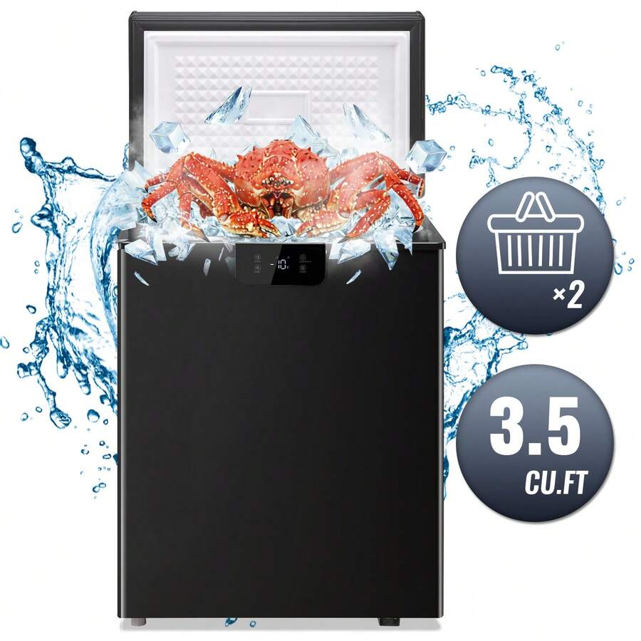 WANAI 3.5 CU.FT. Refrigerator With Digital Control, Compact Fridge With 2 Baskets, Free Standing Top Open Door Deep Freezer, Black