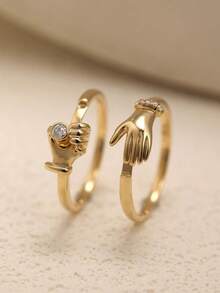 2枚/套 独特拥抱握手设计 S925 银戒指，哥特式手形简约创意纯银戒指，适合女性日常佩戴，情人节、生日、周年纪念日礼物