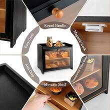 LZYMSZ Bamboo Bread Box For Kitchen Countertop, Double Layer Bread Storage Container With Tempered Glass Window, Large Capacity Farmhouse Bread Organizer For Pantry, Cabinet And Cupboard - 黑色 - 查看 3