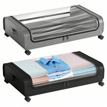 1 Stück Aufbewahrungsorganizer unter dem Bett, Metallbehälter mit Rädern und Deckel für Unterbettaufbewahrung, transparenter Sichtschutz, Unterbettaufbewahrungsschubladen, platzsparende Aufbewahrungstaschen für Kleidung, Bettwäsche, Schuhe, Decken, Spielzeug, Körbe, Behälter und Container - Verschiedenfarbig - Übersicht 2