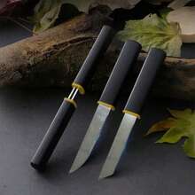1对高碳不锈钢龙凤双刃刀，黑色手柄水果刀，便携式多功能户外露营刀，仿木纹猎刀，精致男士生日礼物（部分配件随机发货） - 黑色 - 查看 6