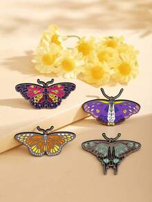 1/4pcs Butterfly Brooch Creative Cartoon Insect Alloy Enamel Badge Student Backpack Decoration Butterfly Metal Pin Clothing Anti-Exposure Accessory Buckle Pin For Women - Multicolor - View 2