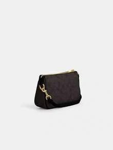 Coach Nolita 19 单肩包，经典帆布材质，复古女士腋下包，方形斜挎包，优雅旅行包 - 胡桃木拼黑色 - 查看 9