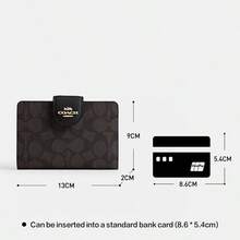 Coach Medium Corner Zip Wallet Leather Bifold Card Holder Wallet Clutch Bag Compact Ladies Purse In Signature Canvas,Snap Closure - Black - View 4