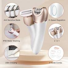 Hatteker 2in1 Electric Waterproof Household Multifunctional Hair Epilator - White - View 6