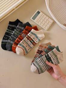 5 Pairs Assorted Vintage Men's Boat Socks - Soft & Comfortable Casual Socks - Suitable For Outdoor Or Sports Activities - Multicolor - View 4