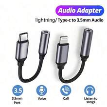 Lightning/Type C To 3.5mm Audio Jack Headphone Converter Adapter Suitable For All Type C/Lightning Smartphone Models Including IPhone And Android Phones - Black - View 1