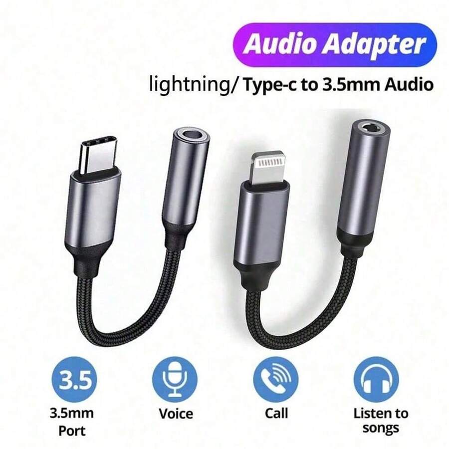 Lightning/Type C To 3.5mm Audio Jack Headphone Converter Adapter Suitable For All Type C/Lightning Smartphone Models Including IPhone And Android Phones - Black - View 1