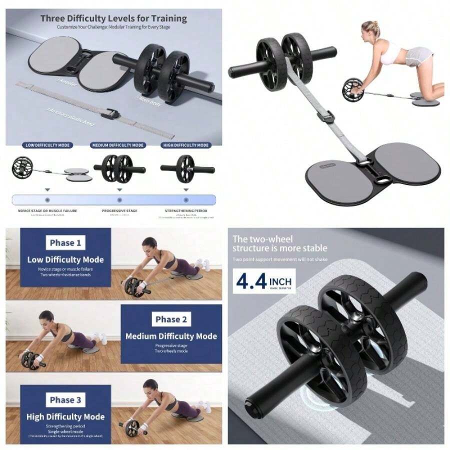 - Rueda de rodillo Ab con resistencia ajustable, abdominales de rebote automtico y equipo de entrenamiento de ncleo para principiantes, todos los niveles y despus del agotamiento - negro - - Ver 1