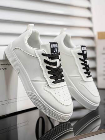 Men's Simple Fashion Sneakers, Comfortable Non-Slip Skateboard Shoes, Casual Lace-Up Thick Sole Sports Shoes, Outdoor Plus Size Men's Shoes, Size 39-48