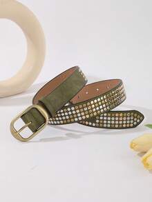 1pc Unisex Shiny Punk Street PU Leather Metal Waist Belt, Great For Pairing With Jeans, Everyday Wear And Parties - Multicolor - View 2