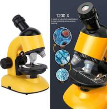 Eujgoov Microscopio Científico para Niños Principiantes 40X - 1200X Rotación 360° Juguete Educativo Biológico(Amarillo) - 1 - Ver 5