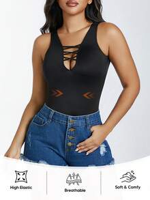 Women's One-Piece Tummy Control Shapewear Bodysuit Seamless Slimming Thong Body Shaper - Black - View 5