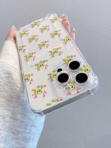 1pc Cute & Fun Transparent Card Holder Case With Spongebob & Heart Pattern, Shockproof Phone Case Compatible With IPhone 11/12/12 Pro Max/14 Pro Max/15/15 Pro/16/16 Pro Max - Multicolor - View 4