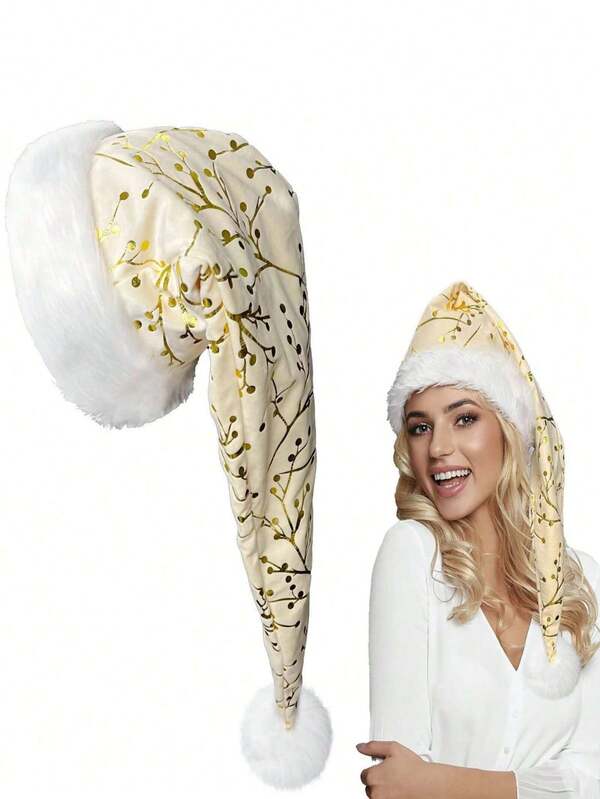 Weihnachts-Karnevals-Hut mit vergoldeten Zweigen, Imitation Kaninchenfell Muster und langen pelzigen Kanten, Weihnachtsdekoration Hut, Feiertags-Dekoration