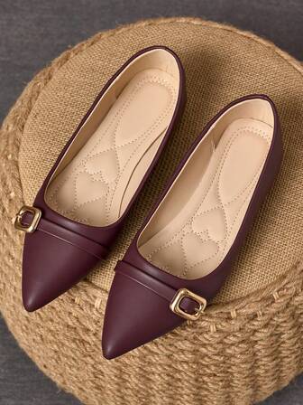 Women's Pointed Toe Casual Flats, Suitable For Party, Daily Wear, Outdoor Activities, Versatile, Spring/Summer, Purple-Red Color