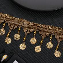 Dây viền tua rua đính hạt vàng dài 1 thước (5.5/7.5cm) - Ruy băng ren satin thanh lịch có tua rua, thích hợp cho rèm cửa, chụp đèn, quần áo và đồ thủ công - Viền vải trang trí, điểm nhấn trang trí nhà cửa | Vẻ ngoài sang trọng | Chi tiết đính hạt tinh tế, viền ren - Nhiều màu - Xem 3