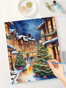 Bộ tranh tô màu theo số phong cảnh đường phố Giáng sinh - Tranh canvas tự làm dễ dàng, ý tưởng trang trí nhà hoàn hảo & quà tặng sáng tạo - Nhiều màu - Xem 3