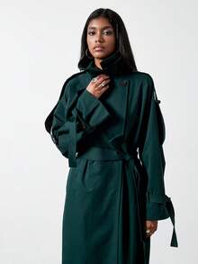 Se-Hore 2025 Women's Autumn/Winter Fashion Casual New Trench Coat, Suitable For Business Casual, Commuting, Streetwear, Relaxed, Minimalist Style, Ins European And American Chic Elegant Loose Drawstring Long Trench Coat