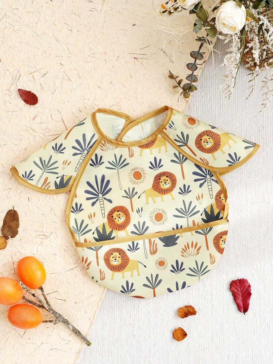 1Pc Mess Proof Baby Bib - Flip Pocket Waterproof Baby Apron - Great Travel Bib For Baby Eating - Baby Food Bibs - Multicolor - View 1