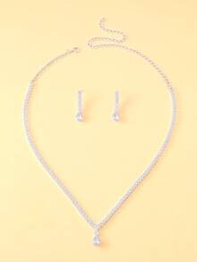 3件套简约优雅立方氧化锆首饰套装，含项链，适合日常佩戴、婚礼、派对、生日、节日等场合。 - 幾何 - 查看 2