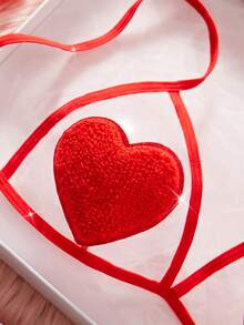 2pcs Valentine's Day Gift Women's Sexy Lingerie Set, Adjustable Straps Triangle Cup Bra With Single Hook Closure And Metal Chain Back Connection Thong, Velvet Heart Pattern, Comfortable & Seductive Intimate Apparel Set - Red - View 6