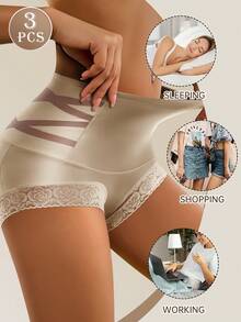 3条装女士蕾丝边印花无缝三角裤，舒适贴合，透气塑形提臀 - 彩色 - 查看 2