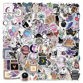 100pcs/Pack Vintage Boho Witchy Aesthetic Stickers, Cute Mysterious INS Retro Gothic Y2K Downtown Stickers, 90s 80s Cute Cartoon Fun Aesthetic Label Stickers For Scrapbooking, Self-Adhesive Sealing Stationery Cards Envelopes Guitars Instruments Decor, Gifts For Teens Parties Rewards Motivation, New Year Winter Christmas Decoration