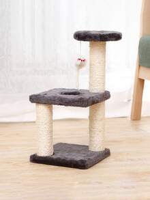 Rascador de gato para gatito, tres capas de sisal natural, plataforma de felpa y bolas de ratón, juguetes interactivos de gatitos y gatos - Gris - Ver 4