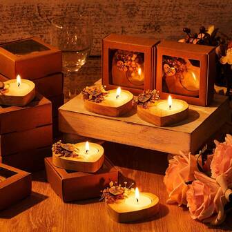 Ett set med teljus i trä i 1 del, lämpligt för bröllopspresenter, födelsedagsfester, babyshower-presenter, gästpresenter, förlovningsfester och andra tillfällen.