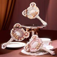 The Sweetie Bear Hand Mirror, Vintage Portable Handheld Mirror, Fancy & Pretty Princess Mirror With Long Handle, Gift For Girls (Creamy Pink) - 甜心熊 - 奶油粉紅色 - 查看 8