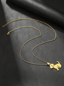 1pc Cute Animal Dog With Hollow Heart Stainless Steel Pendant Necklace, Suitable For Family, Friends, Daily Wear