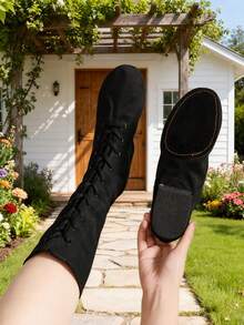 Neue Mode Damen Hohe Tanzschuhe, Schwarze Niedrige Absätze 1cm Jazz Tanzschuhe, Schnürsenkel Segeltuch Innen-/Außensportschuhe, 26cm Schafthöhe, Ballett Tanz, Salsa Tanz, Moderner Tanz Praxis, Tanzaufführung, Tanzsaal, Komfortabel, Weich, Leicht, Atmungsaktiv - Schwarz - Übersicht 3