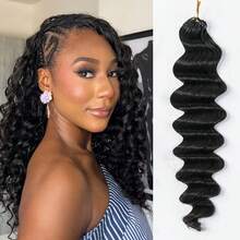 EAYON HAIR Loose Deep Wave Natural Color Crochet Human Hair Extensions Knotless Pre-Seperated Feather Human Hair 14-22 Inch 50 Strands/60G - Natural Black - 查看 13