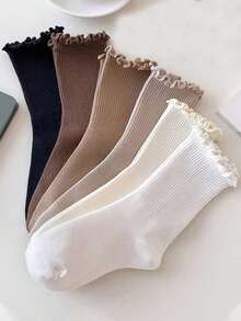 6pairs/Set Women Socks Solid Color Socks Set, Casual Sports Match Middle Tube Socks Autumn/Winter - 多色 5 - 查看 3