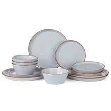 Richmount 12-Piece Plates And Bowls Sets For 4, 12 Pieces Stoneware Dish Set - Chip And Scratch Resistant, Round Tableware Set - Light Blue - 查看 4