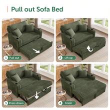 Green 52" 3-In-1 Convertible Pull-Out Sofa Bed Sleeper Loveseat With Reclining Backrest, Built-In Cup Holders, Pet-Friendly Corduroy Sofa For Small Space - Màu xanh lá cây đậm - Xem 5