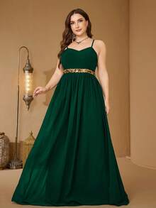 UNITHORSE 加大码 V 领重工刺绣超长喇叭袖黑色雪纺连衣裙