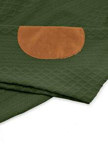 Men's Casual Fashion Half-Zip Jacquard Knit Henley Polo Shirt, Fashionable And Durable Vintage Style, Contrast Elbow Patch, Herringbone Pattern In Khaki, Suitable For Casual Office, Daily And Weekend Wear, Autumn/Winter - Green - View 8