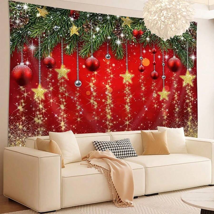 1 szt. dużego, wzorzystego, świątecznego gobelinu, duży, dekoracyjny materiał do powieszenia, dekoracja domu, świąteczny prezent na imprezę, tło do transmisji na żywo, do salonu hotelowego z torbą montażową