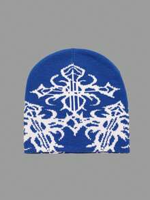 1pc Men's Cross Jacquard Knit Beanie, Suitable For Everyday Wear Men Winter Clothing - White Ash - View 2