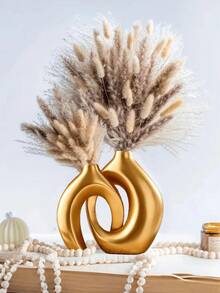 2pcs Ceramic Vase Set - Modern Wreath Shaped White Minimalist Style Decorative Vases, Suitable For Living Room, Entryway, Bookshelf, Fireplace Mantel, Centerpiece - Multicolor - View 8